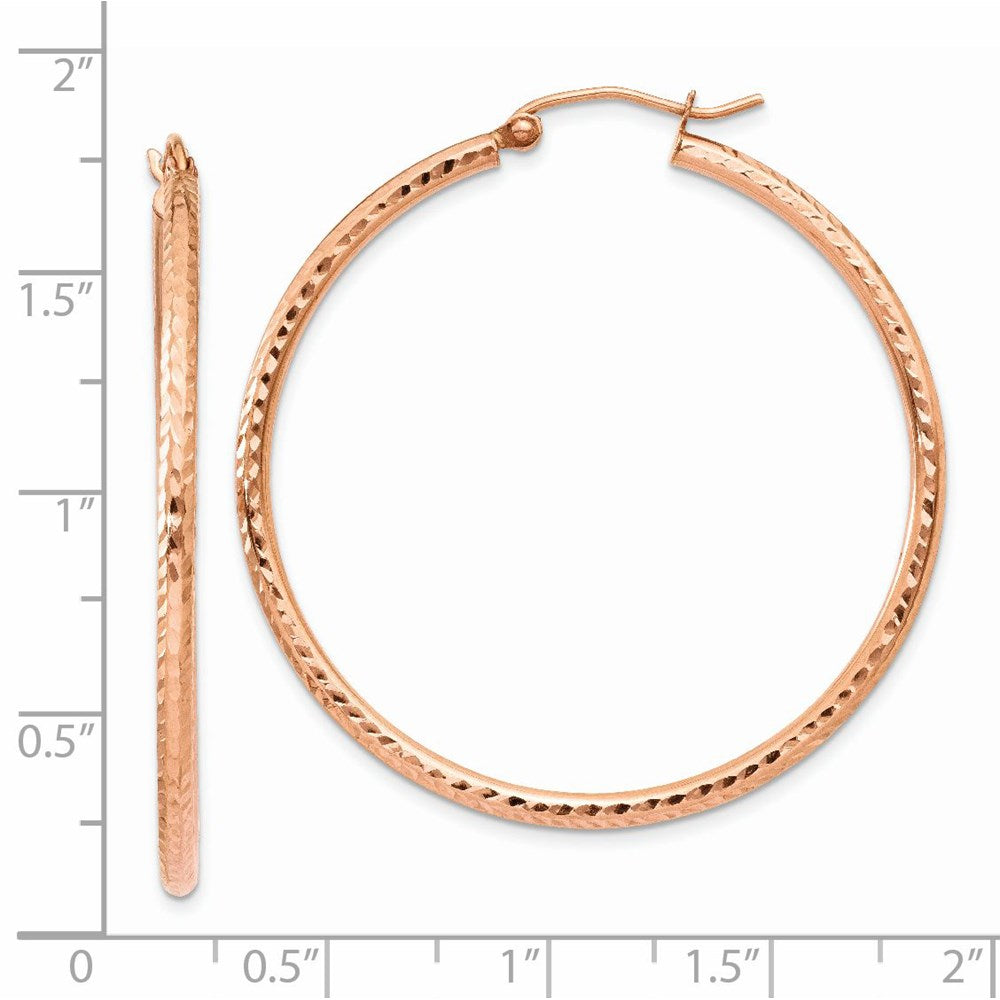 14K Rose Gold Polished Lightweight Large Diamond-cut Tube Hoop Earrings