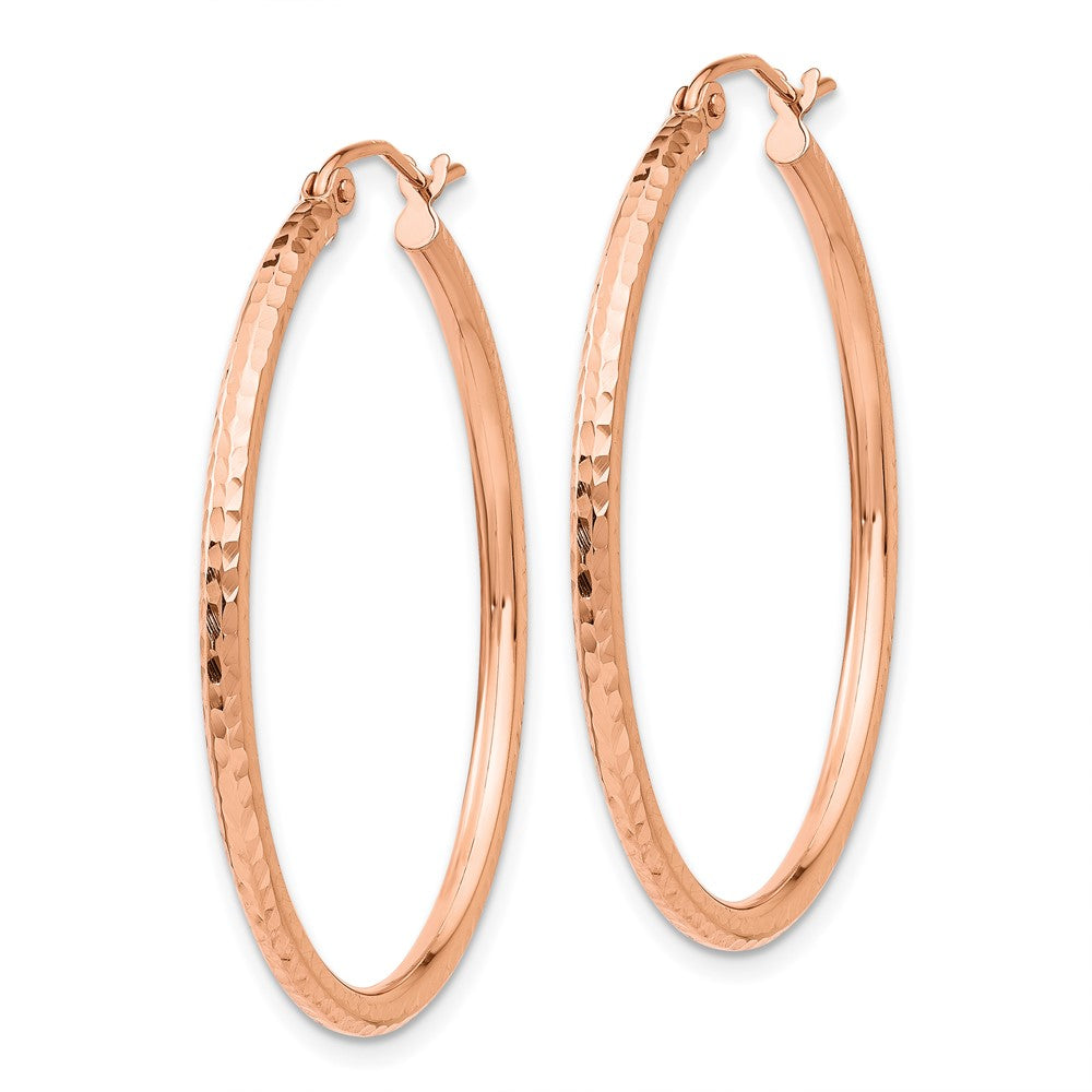 14K Rose Gold Polished Lightweight Large Diamond-cut Tube Hoop Earrings