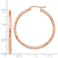 14K Rose Gold Polished Lightweight Large Diamond-cut Tube Hoop Earrings