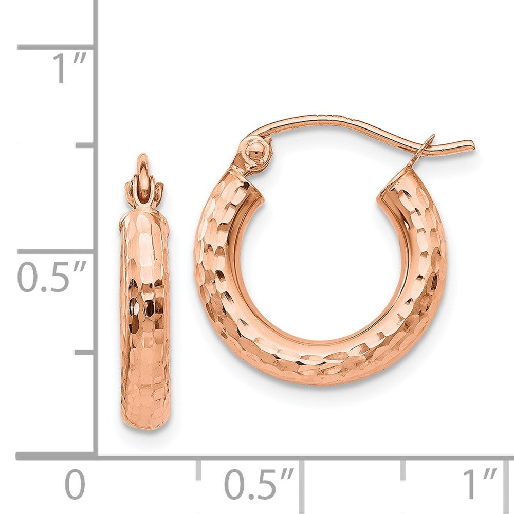 14K Rose Gold Polished Lightweight Small Diamond-cut Tube Hoop Earrings