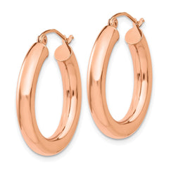 14K Rose Gold Polished 4mm Tube Hoop Earrings