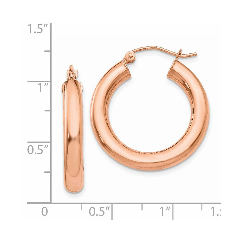 14K Rose Gold Polished 4mm Tube Hoop Earrings