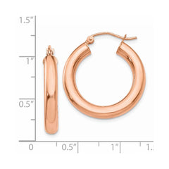 14K Rose Gold Polished 4mm Tube Hoop Earrings