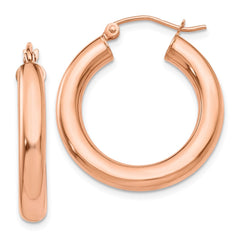 14K Rose Gold Polished 4mm Tube Hoop Earrings