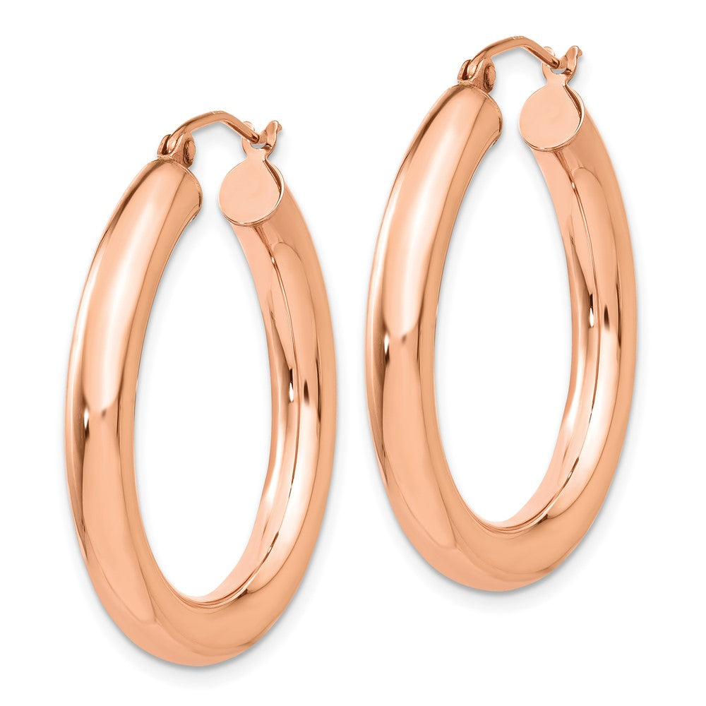 14K Rose Gold Polished 4mm Tube Hoop Earrings