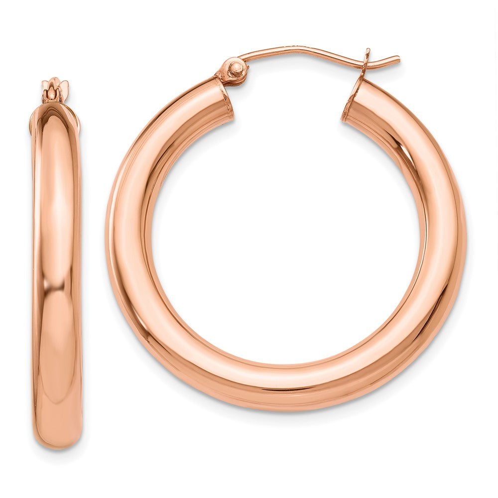 14K Rose Gold Polished 4mm Tube Hoop Earrings