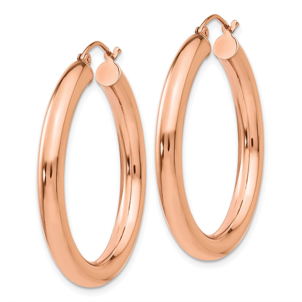 14K Rose Gold Polished 4mm Tube Hoop Earrings