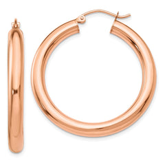 14K Rose Gold Polished 4mm Tube Hoop Earrings