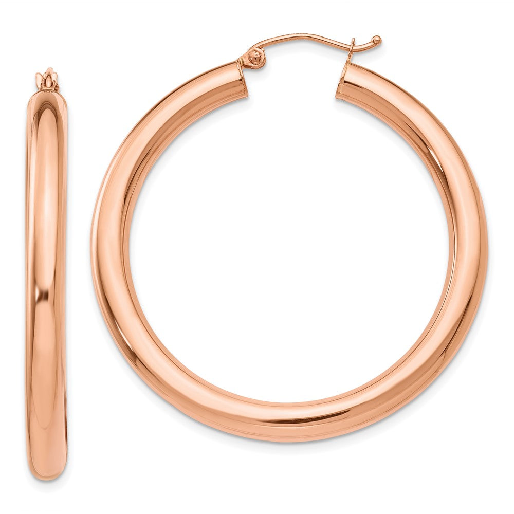 14K Rose Gold Polished 4mm Tube Hoop Earrings