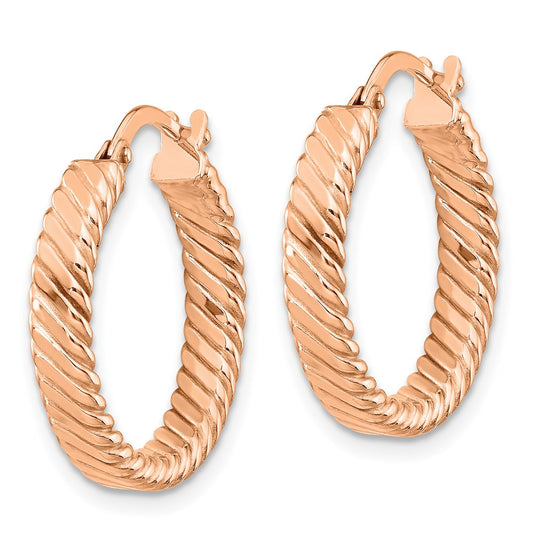 14K Rose Gold Small 3mm Patterned Hoop Earrings