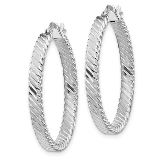 14K White Gold Large 3mm Patterned Hoop Earrings