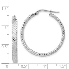 14K White Gold Large 3mm Patterned Hoop Earrings