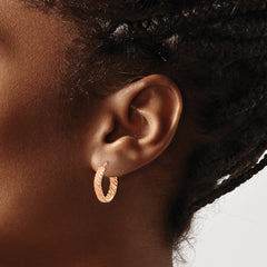 14K Rose Gold 3mm Patterned Oval Hoop Earrings