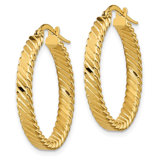 14K Yellow Gold 3.25mm Patterned Hoop Earrings