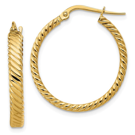 14K Yellow Gold 3.25mm Patterned Hoop Earrings