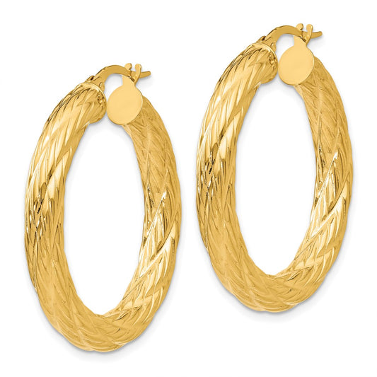 14K Yellow Gold Textured Tube Hoop Earrings