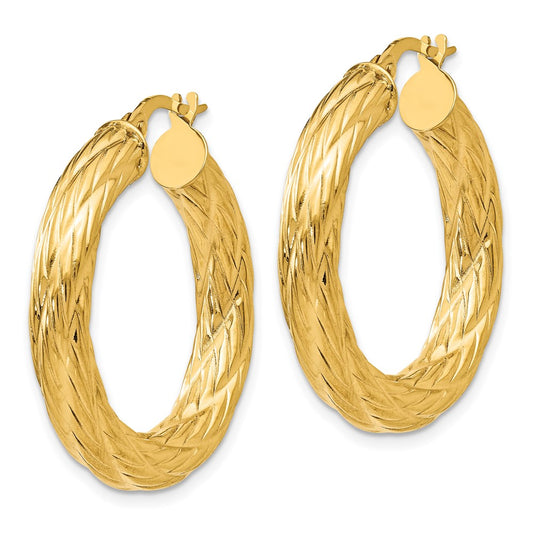 14K Yellow Gold Textured Tube Hoop Earrings