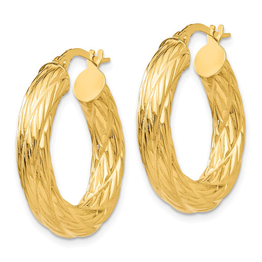 14K Yellow Gold Textured Tube Hoop Earrings