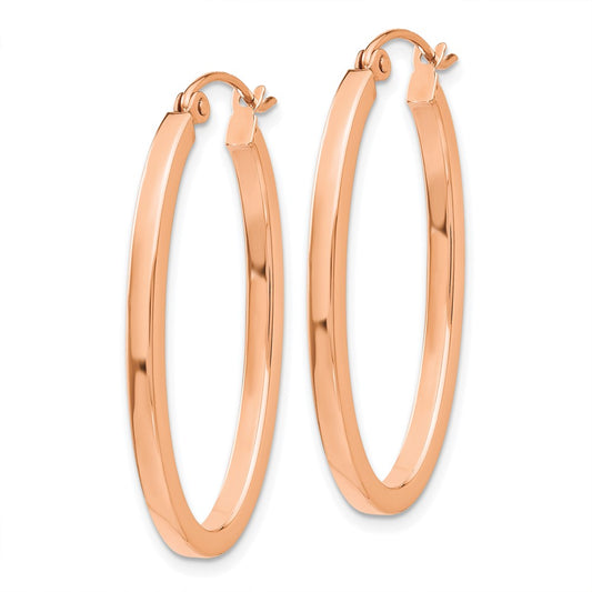 14K Rose Gold Polished Oval Tube Hoop Earrings