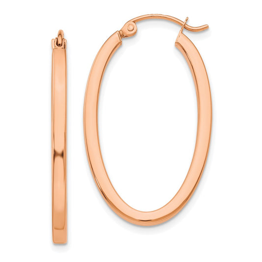 14K Rose Gold Polished Oval Tube Hoop Earrings