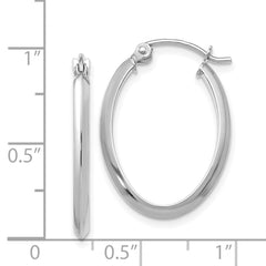 14K White Gold Polished Oval Tube Hoop Earrings