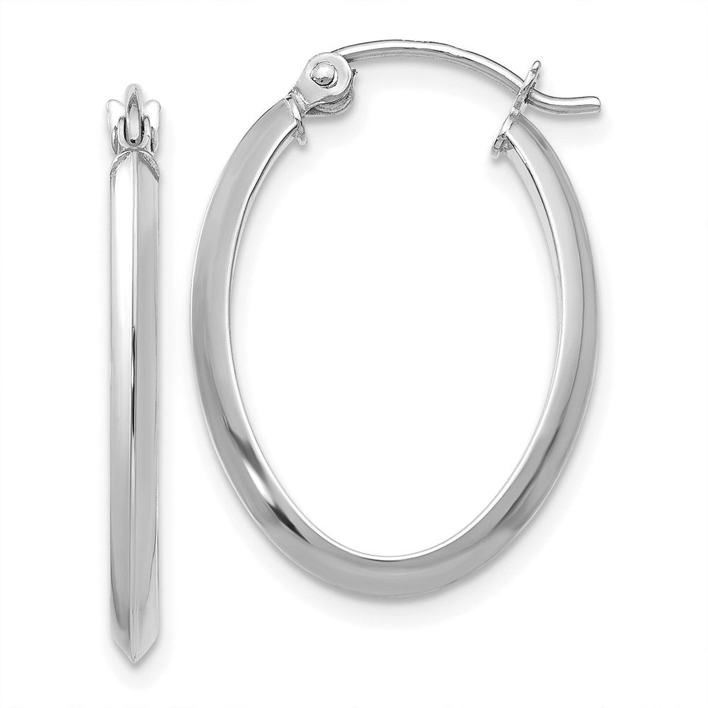 14K White Gold Polished Oval Tube Hoop Earrings