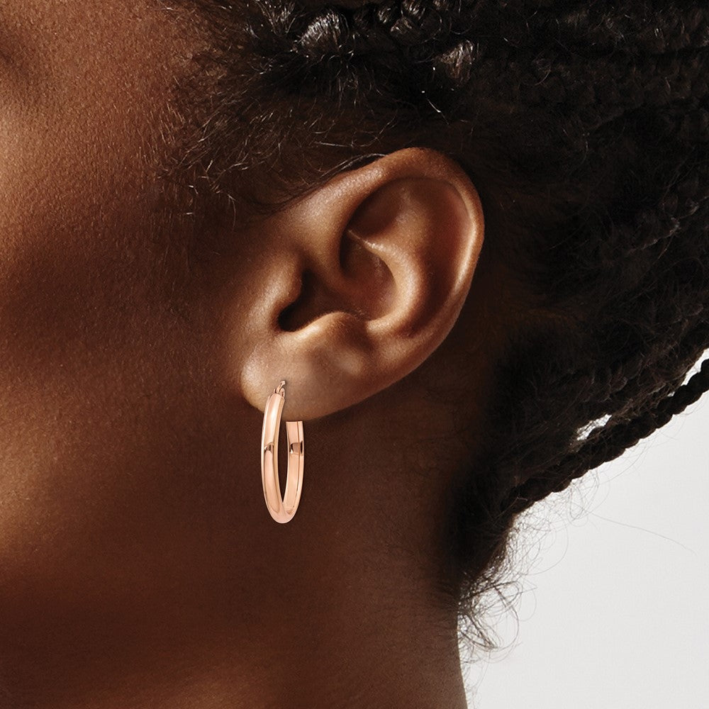 14K Rose Gold Polished Half-Round Oval Hoop Earrings