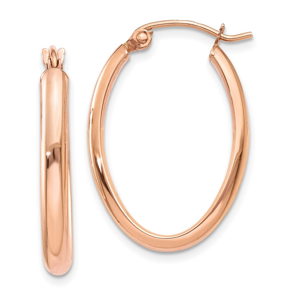 14K Rose Gold Polished Half-Round Oval Hoop Earrings