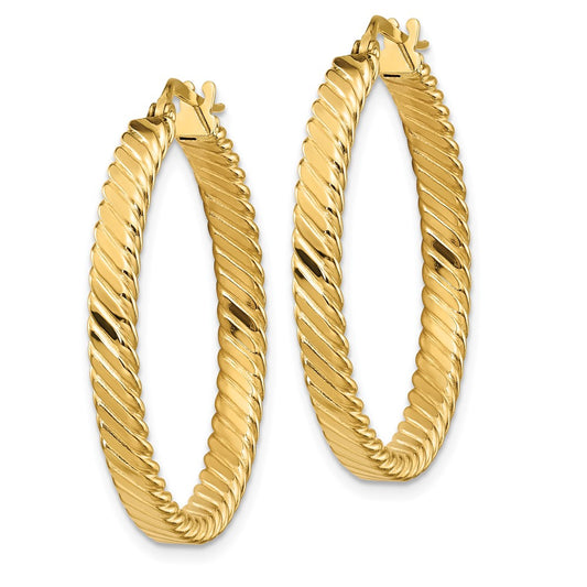 14K Yellow Gold Large 3mm Patterned Hoop Earrings