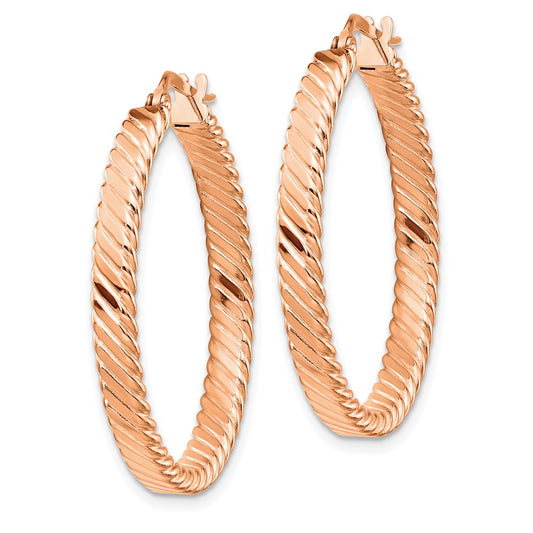 14K Rose Gold Large 3mm Patterned Hoop Earrings