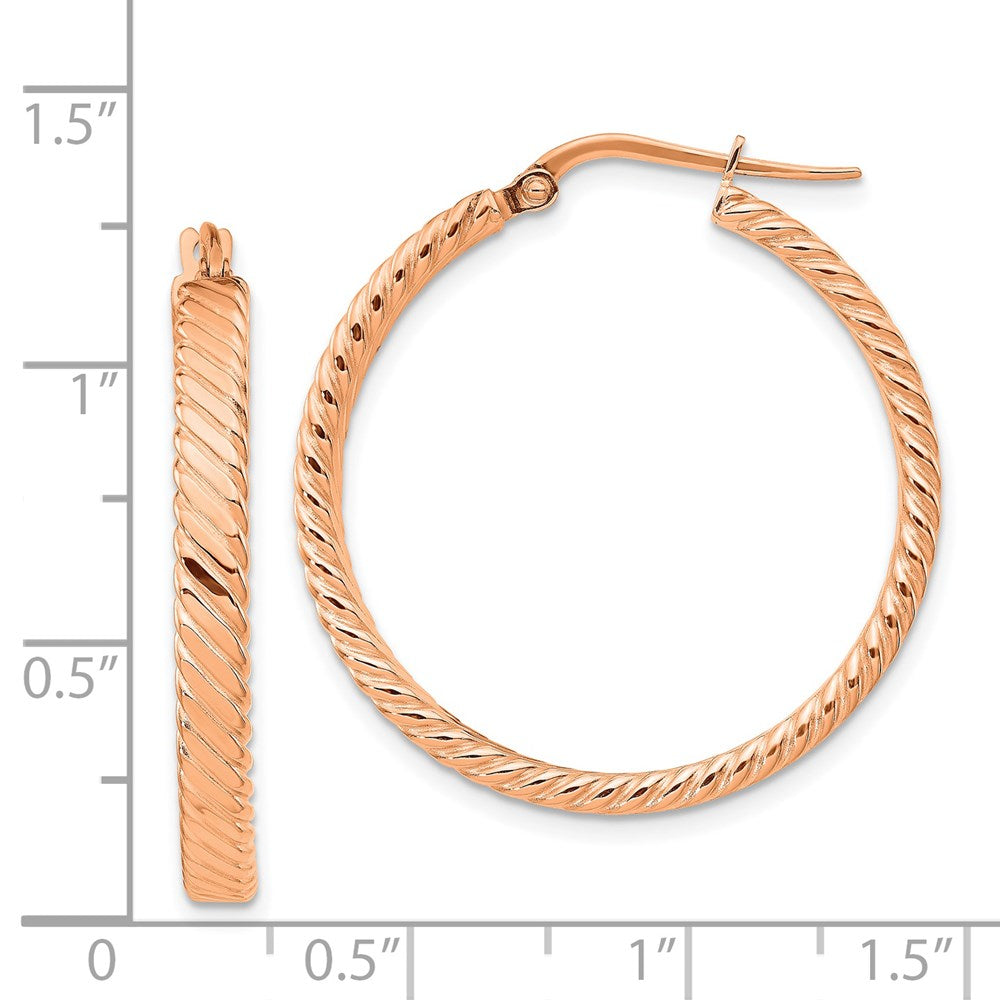 14K Rose Gold Large 3mm Patterned Hoop Earrings