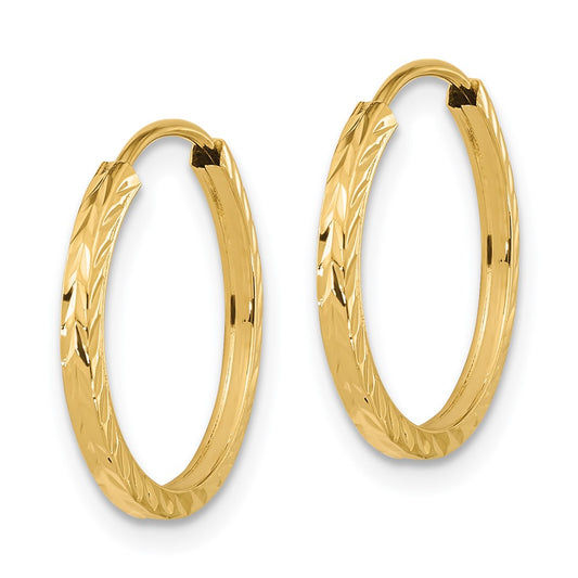 14K Yellow Gold Diamond-cut Square Tube Endless Hoop Earrings