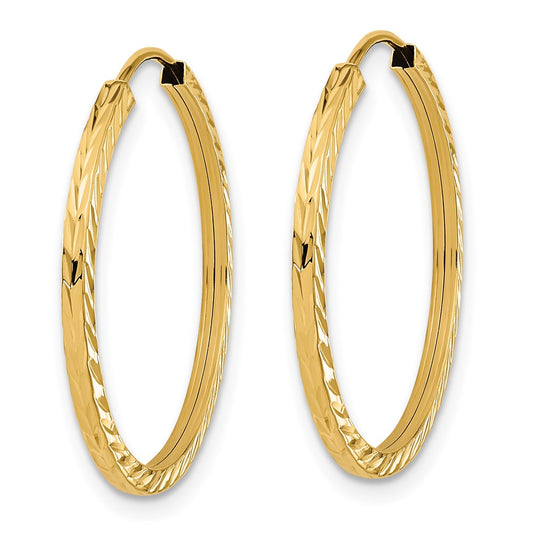 14K Yellow Gold Diamond-cut Square Tube Endless Hoop Earrings