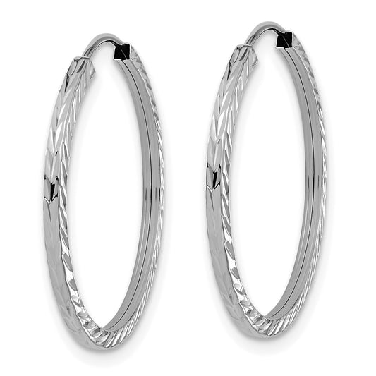 14K White Gold Diamond-cut Square Tube Endless Hoop Earrings