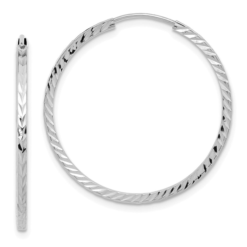 14K White Gold Diamond-cut Square Tube Endless Hoop Earrings