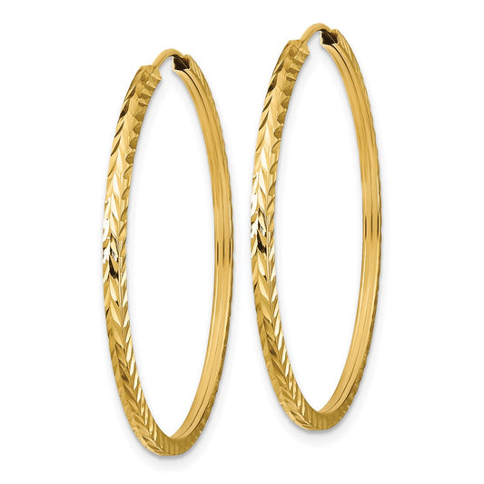 14K Yellow Gold Diamond-cut Square Tube Endless Hoop Earrings