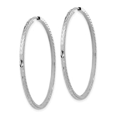 14K White Gold Diamond-cut Square Tube Endless Hoop Earrings