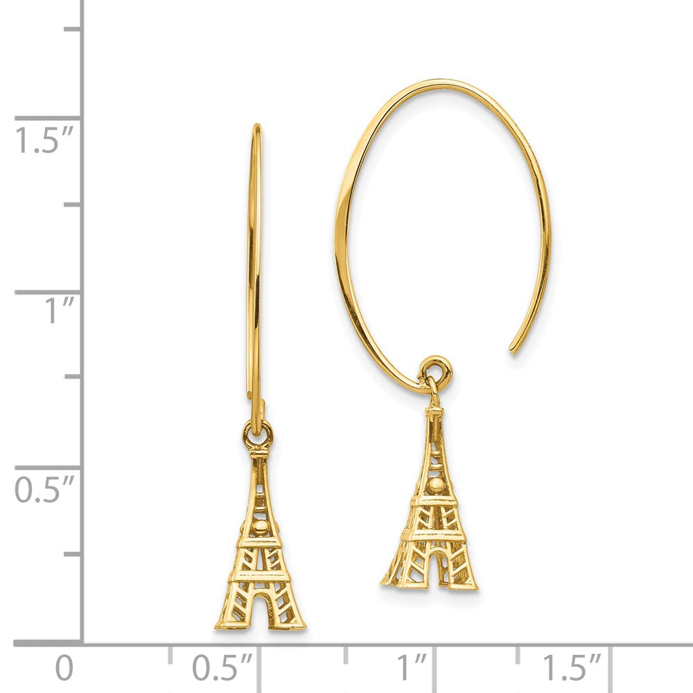 14K Yellow Gold Eiffel Tower Dangle Earrings