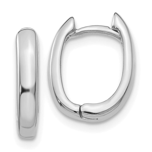 14K White Gold Oval Hinged Hoop Earrings