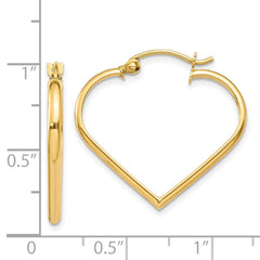 14K Yellow Gold Polished 2mm Heart Hoop Earrings
