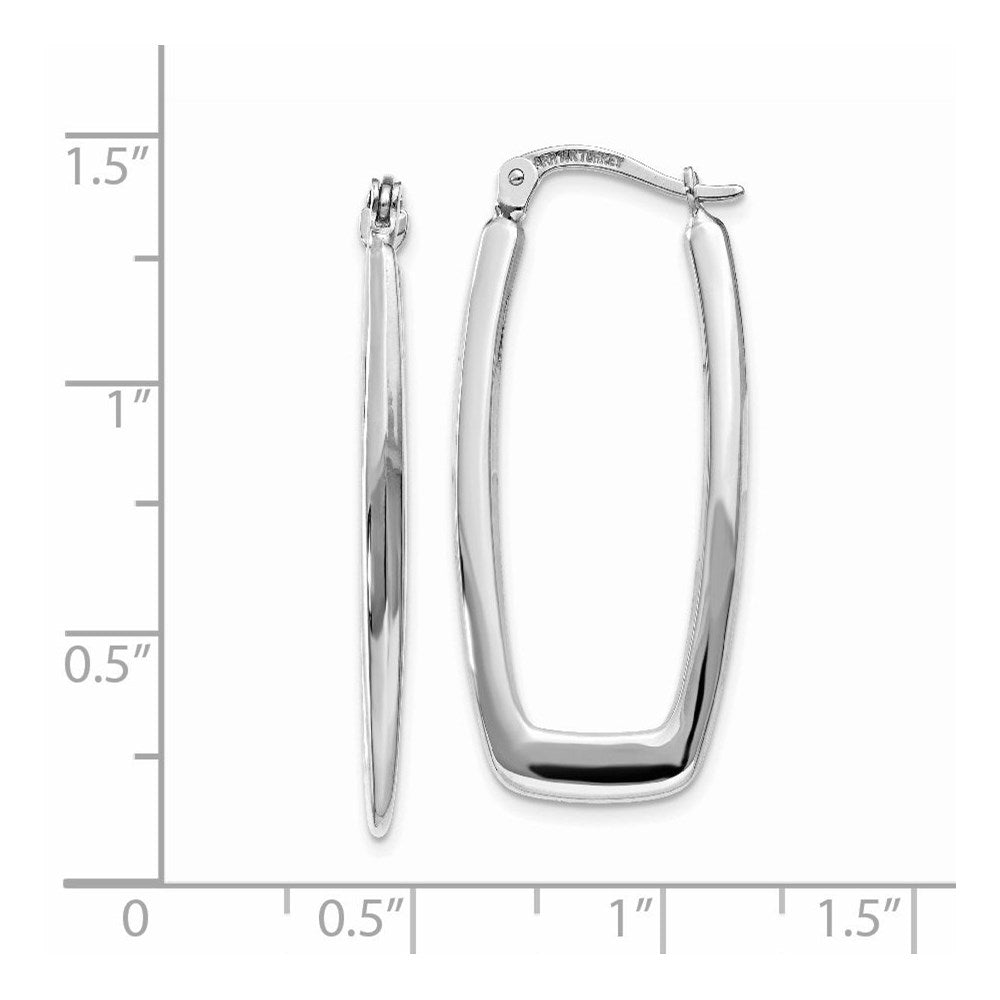 14K White Gold Polished 2.25mm Rectangle Hoop Earrings