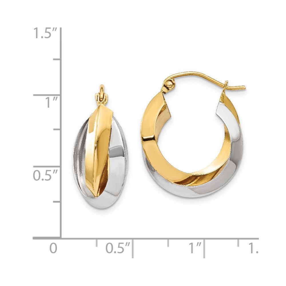 14K Two-Tone Gold Polished Knife-edge Double Hoop Earrings