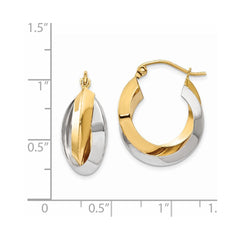 14K Two-Tone Gold Polished Knife-edge Double Hoop Earrings