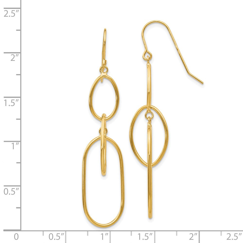 14K Yellow Gold 3 Tier Oval Dangle Wire Earrings