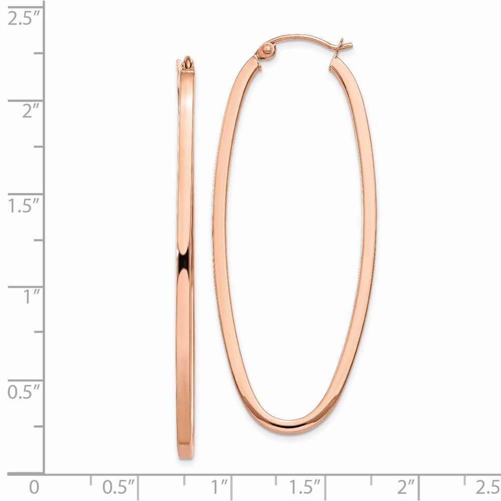 14K Rose Gold 2mm Square Tube Oval Hoop Earrings