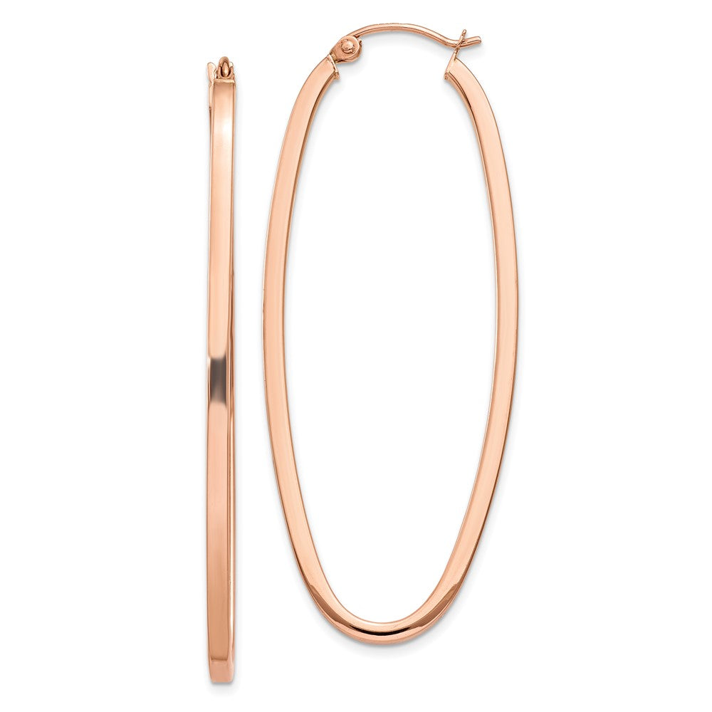 14K Rose Gold 2mm Square Tube Oval Hoop Earrings