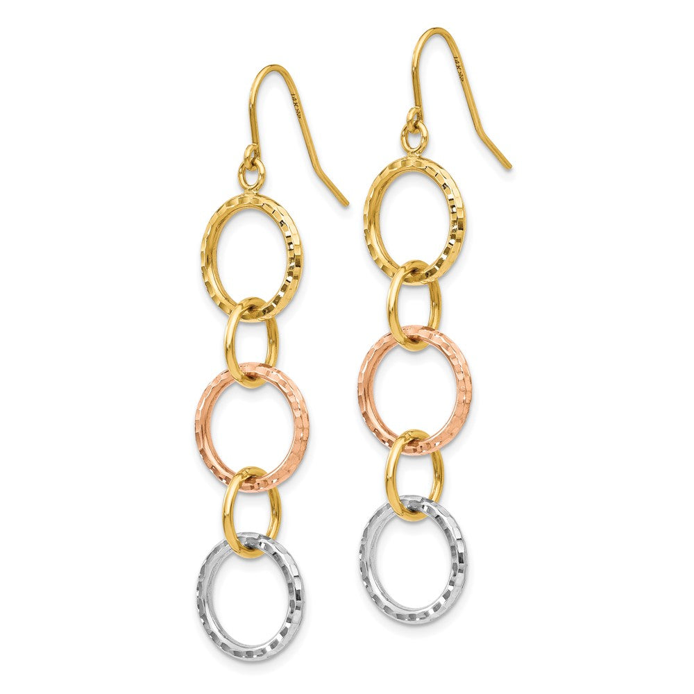 14K Tri-Color Gold Diamond-cut Circle Dangle Earrings