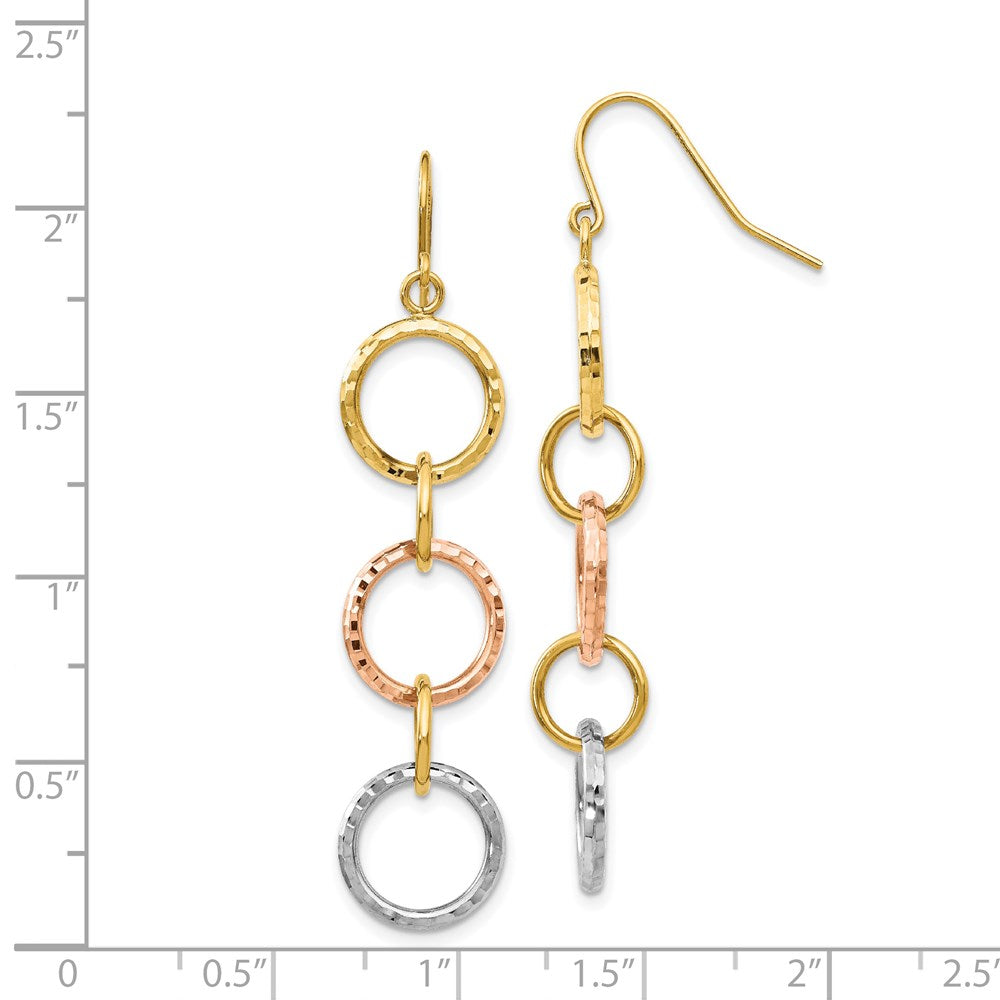 14K Tri-Color Gold Diamond-cut Circle Dangle Earrings