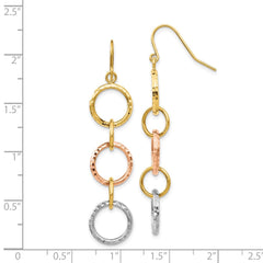 14K Tri-Color Gold Diamond-cut Circle Dangle Earrings