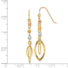 14K Tri-Color Gold Diamond-cut Bead Oval Dangle Earrings